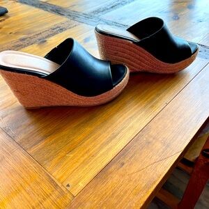 Black wedge sandals, size 7